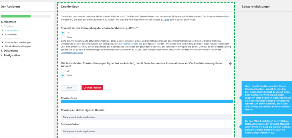Complianz: Cookie-Scan