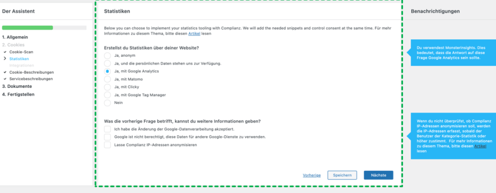Complianz: Google Analytics