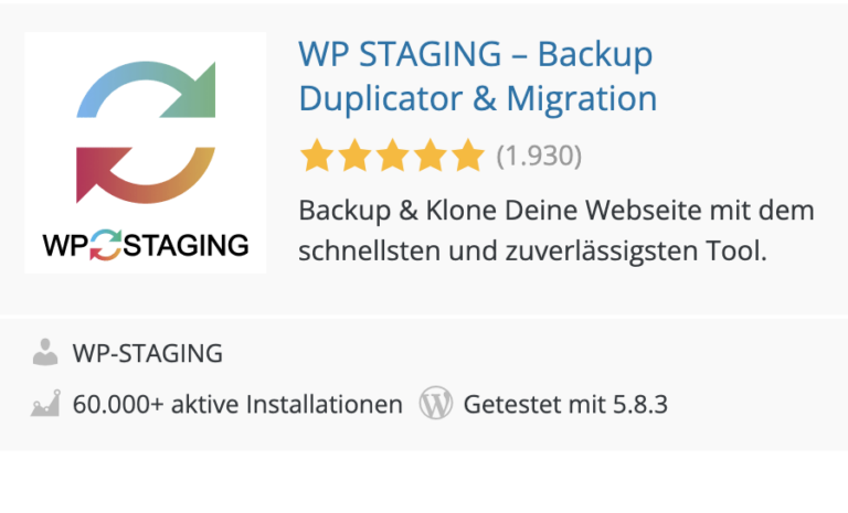 Die 10 wichtigsten WordPress Plugins: WP Staging